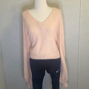 Rue 21 Blush Crop V-Neck Eyelash Sweater: L NWT